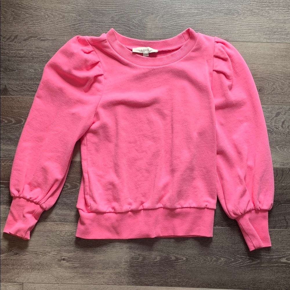 LOFT Pink Sweater with Puff Sleeves